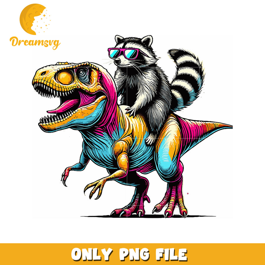 Cool Raccoon Riding T-Rex PNG