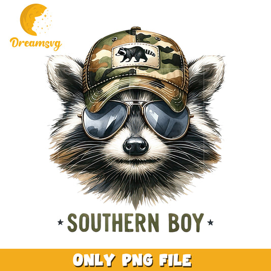 Cool Raccoon in Camo Hat PNG