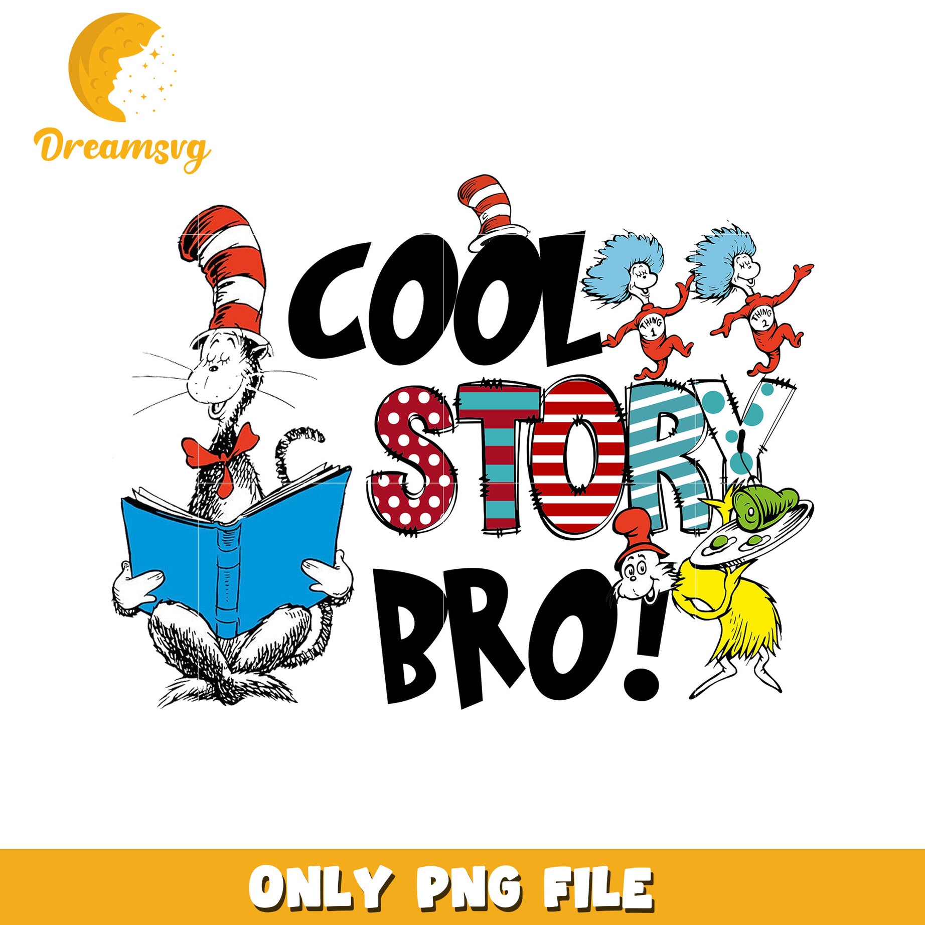 Cool Story Bro Cat in the Hat PNG Art for Kids Decor