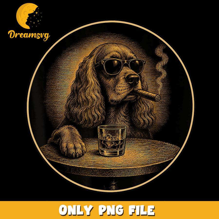 Cool Dog PNG, Vintage Style, Relaxation Art PNG