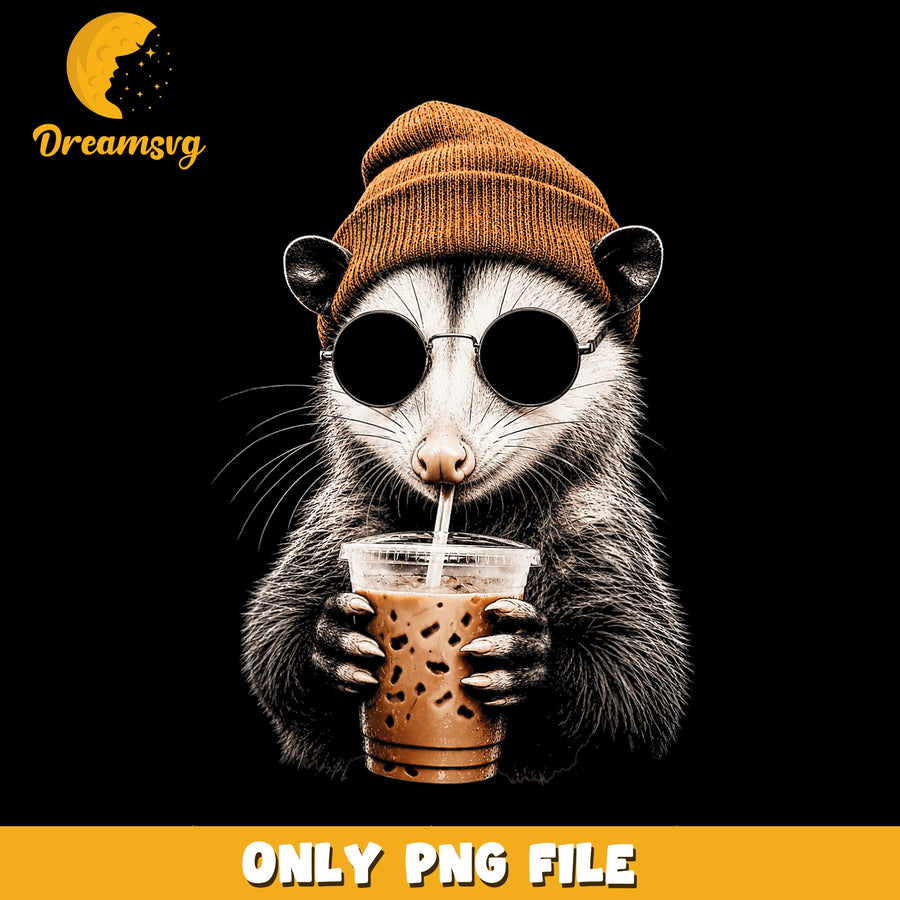 Cool Raccoon PNG, Coffee Lover Design, Fun Art PNG