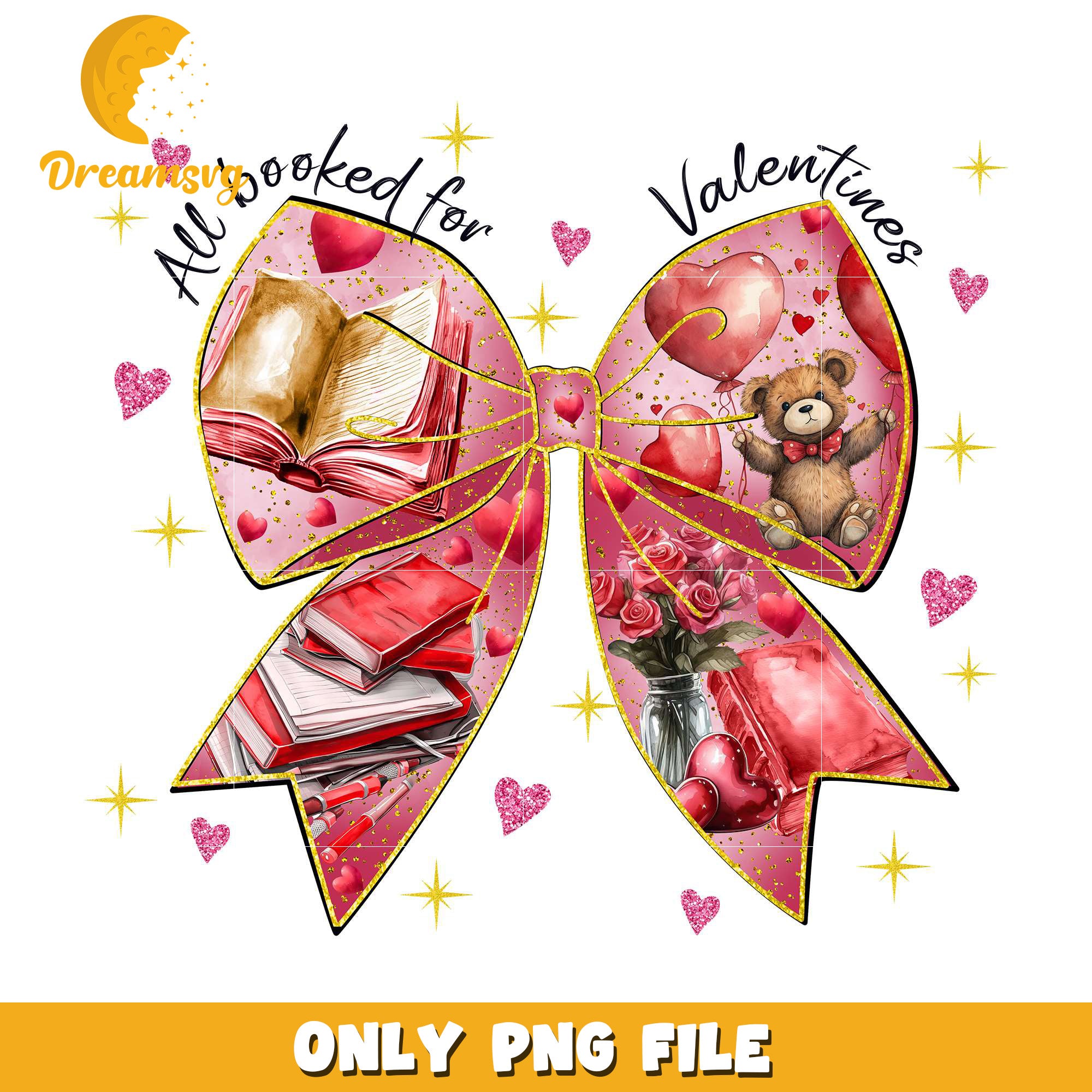 Coquette bow all booked for valentine day png, book valentine png