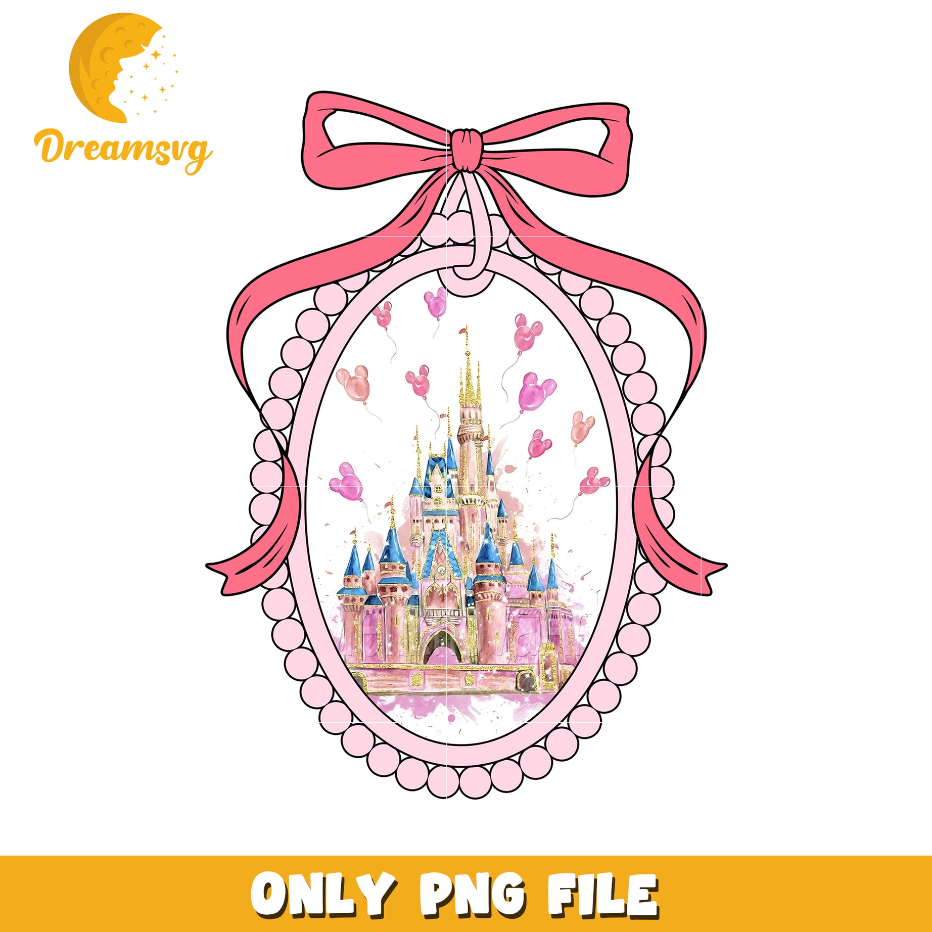 Coquette bow castle png, cute girly castle design png, pastel fairytale bow png