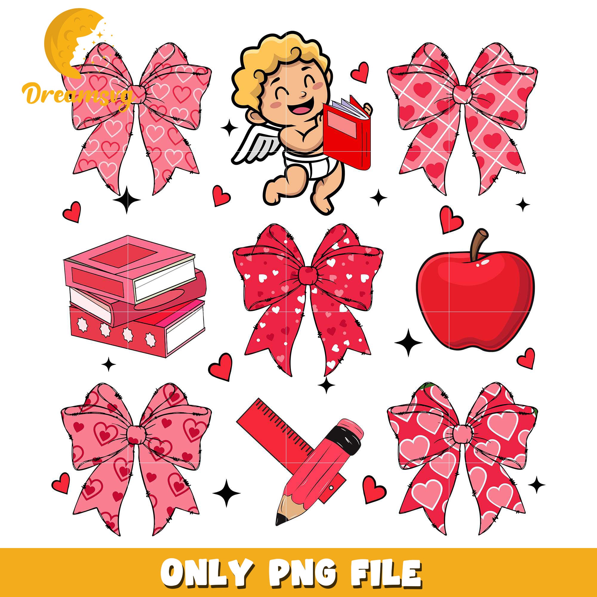 Coquette bow teacher valentine png, cupid valentine png