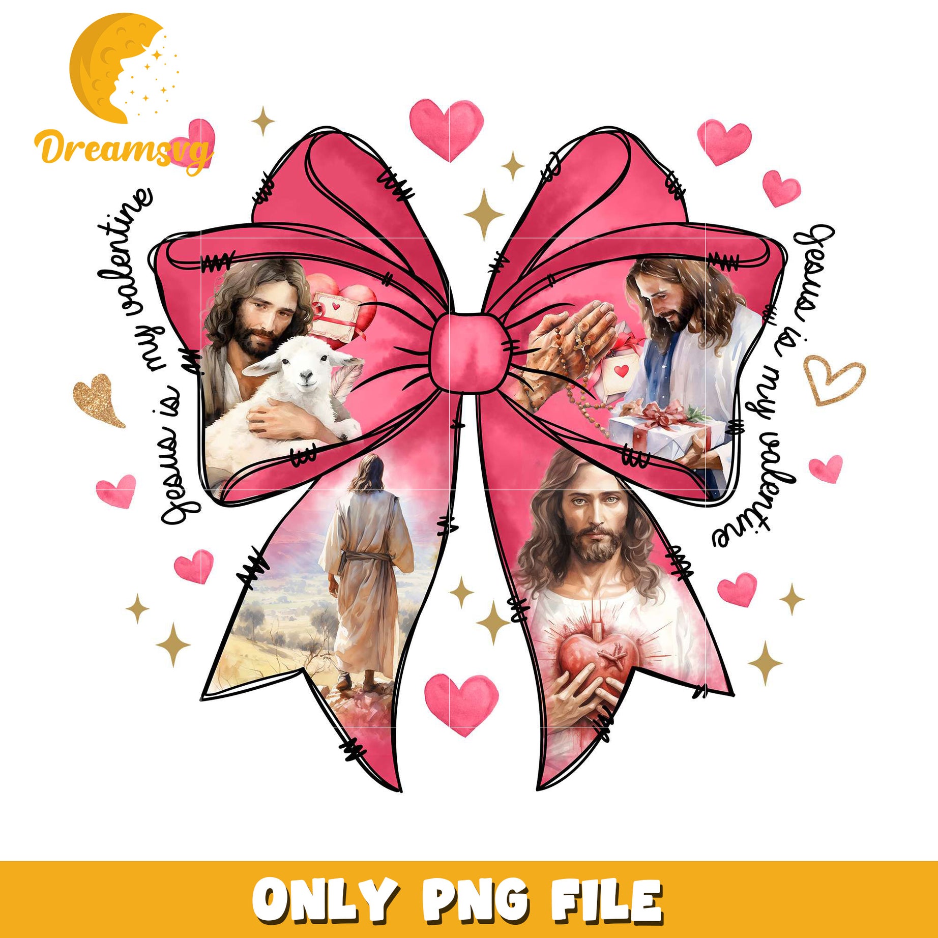 Coquette pink bow jesus valentine, happy valentine's day