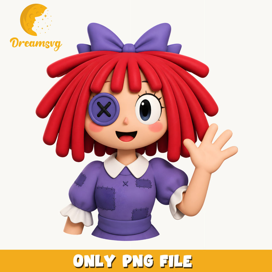 Coraline Rag Doll Waving PNG, Button Eye Art, Fan PNG