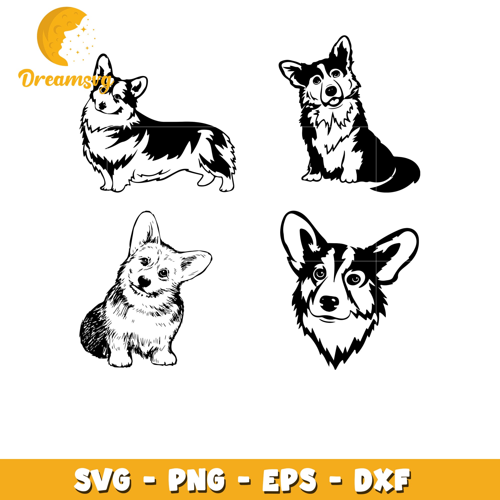 Pembroke welsh corgi dog silhouette bundle svg, corgi dog svg