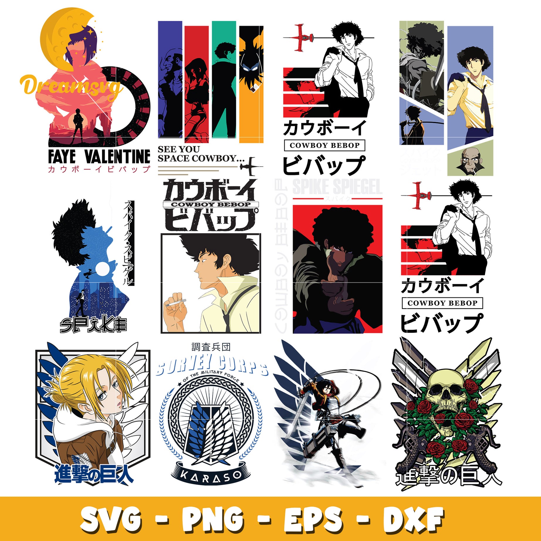 Cowboy bebop characters design bundle svg, cowboy bebop​ svg