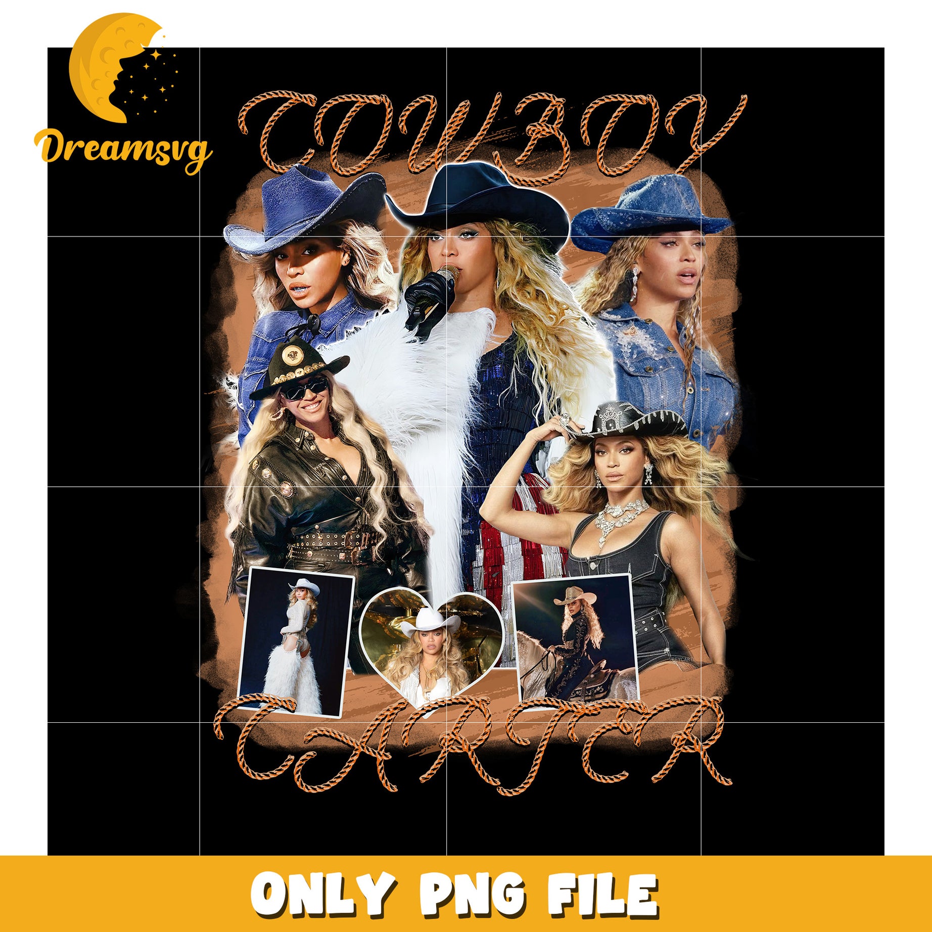 Cowboy carter design png, western album art png, country pop aesthetic png