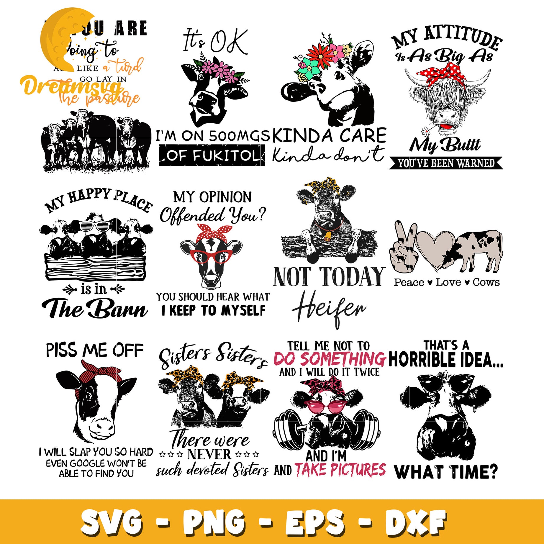 My happy place is in the barn bundle svg, peace love cow svg