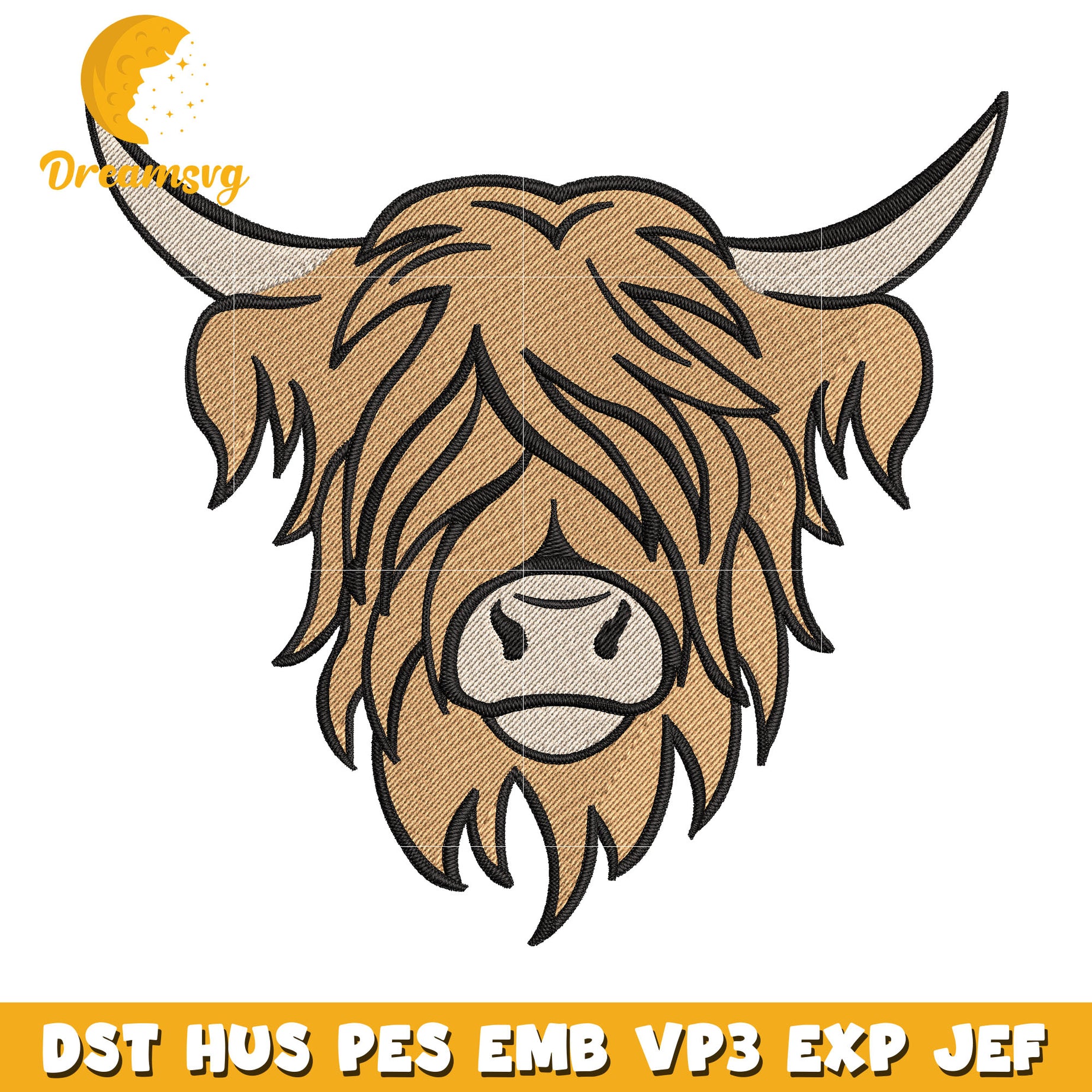 Highland Cow head embroidery design