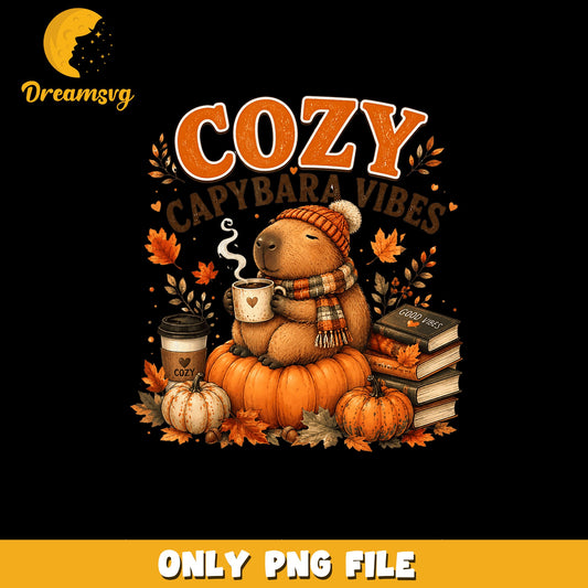 Cozy Capybara Vibes Fall Pumpkin PNG, Autumn Coffee, Cute PNG