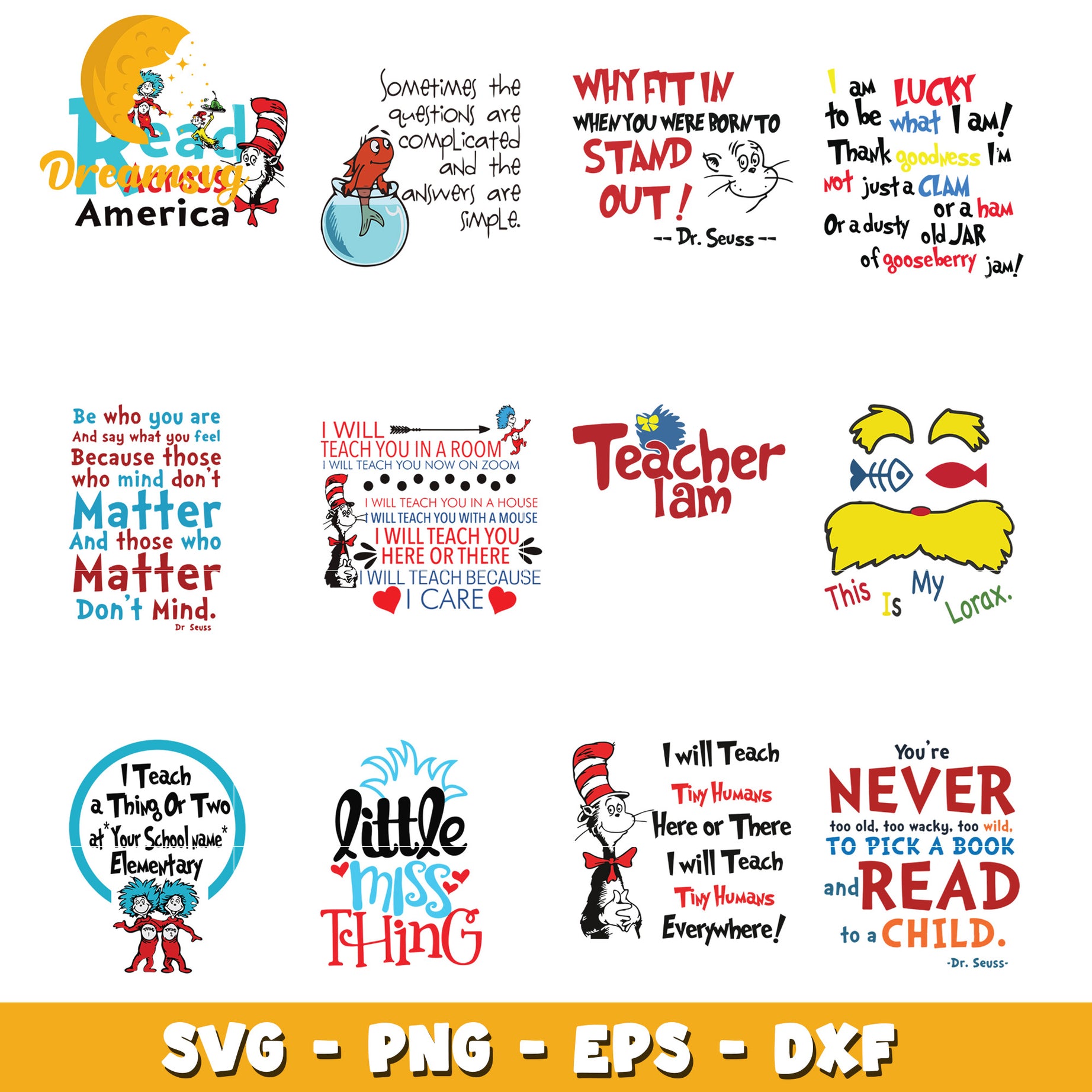 Creative Dr Seuss Inspired SVG Bundle for Teachers