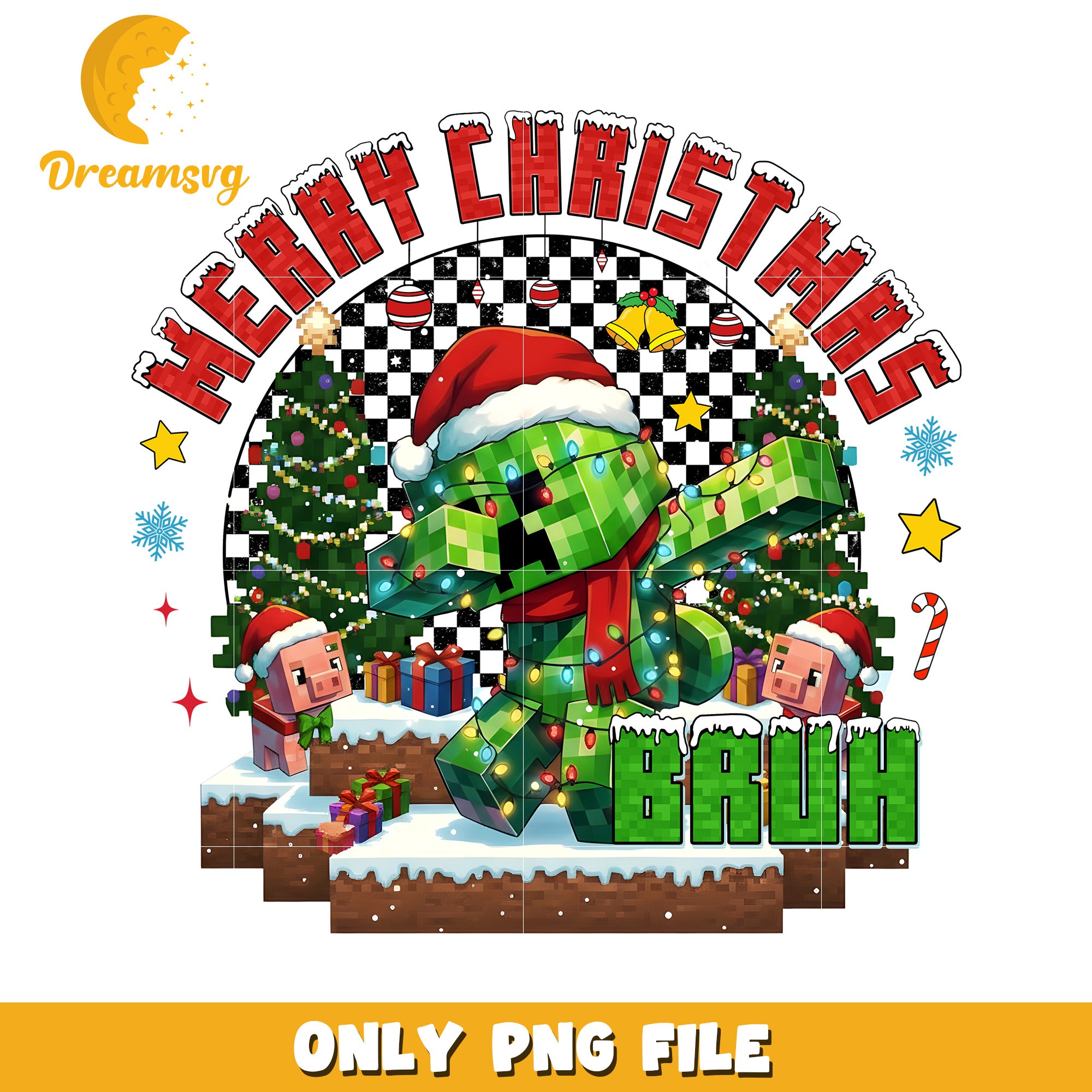 Creeper merry christmas png, christmas tree png, christmas lights png