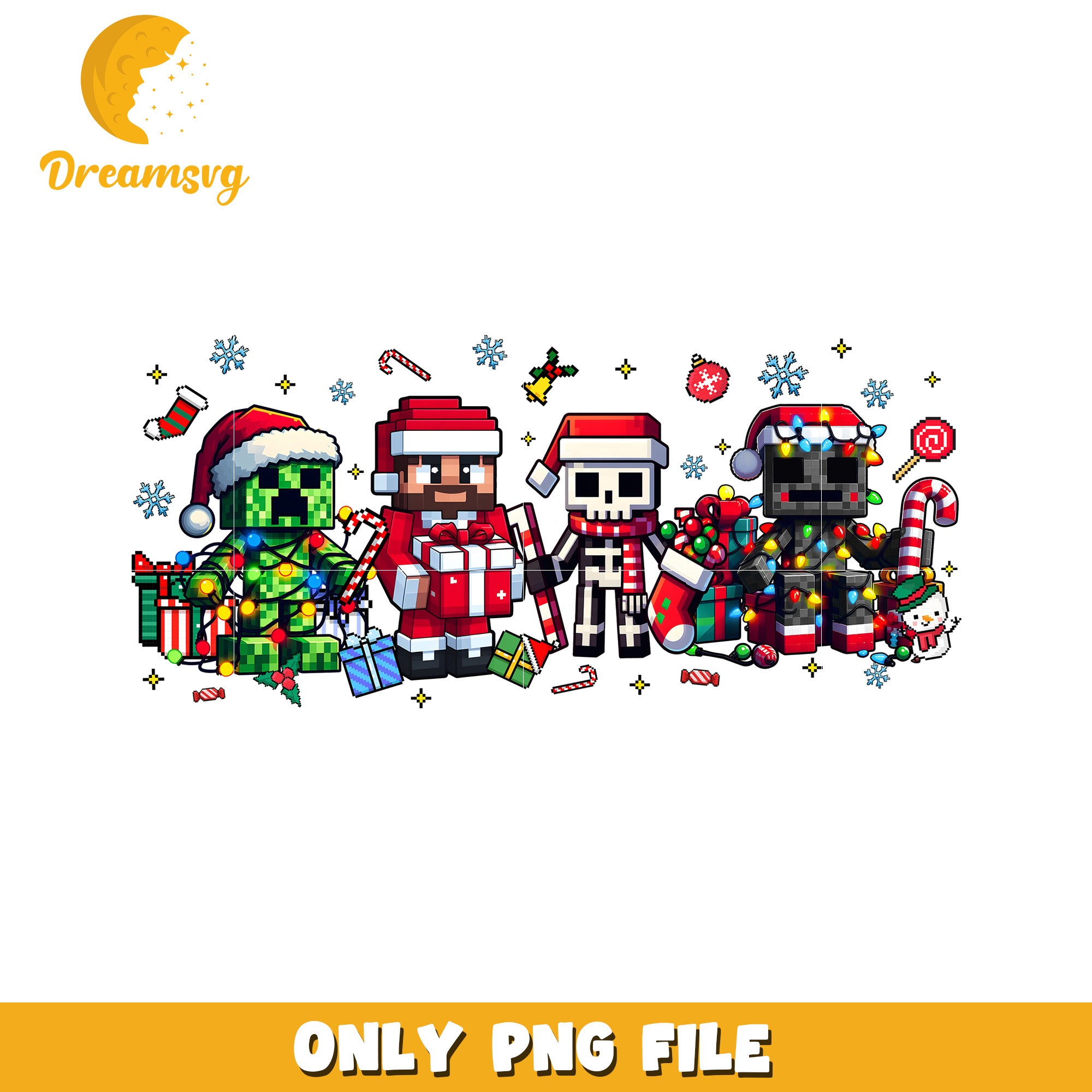 Creeper steve skeleton png, christmas wreath png, minecraft png
