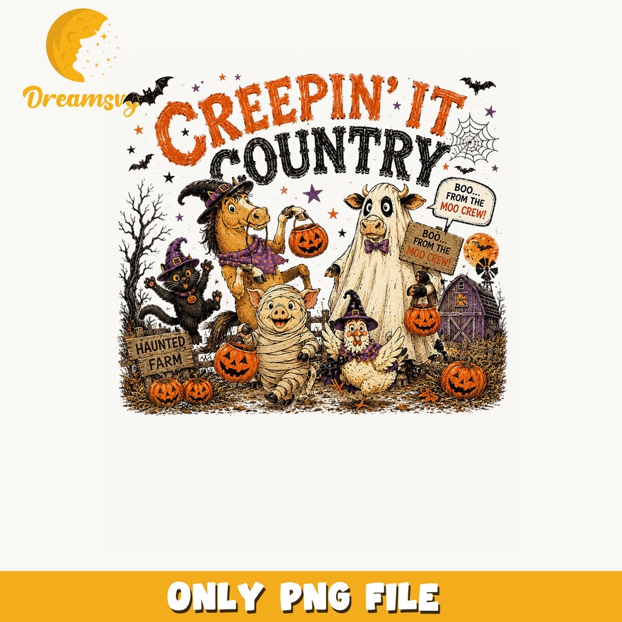 Creepin It Country Halloween Farm Animals PNG, Haunted Farm, Halloween