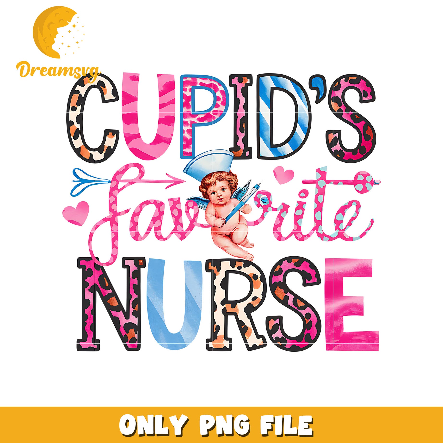 Cupid's favorite nurse valentine font png, nurse png, cupid png