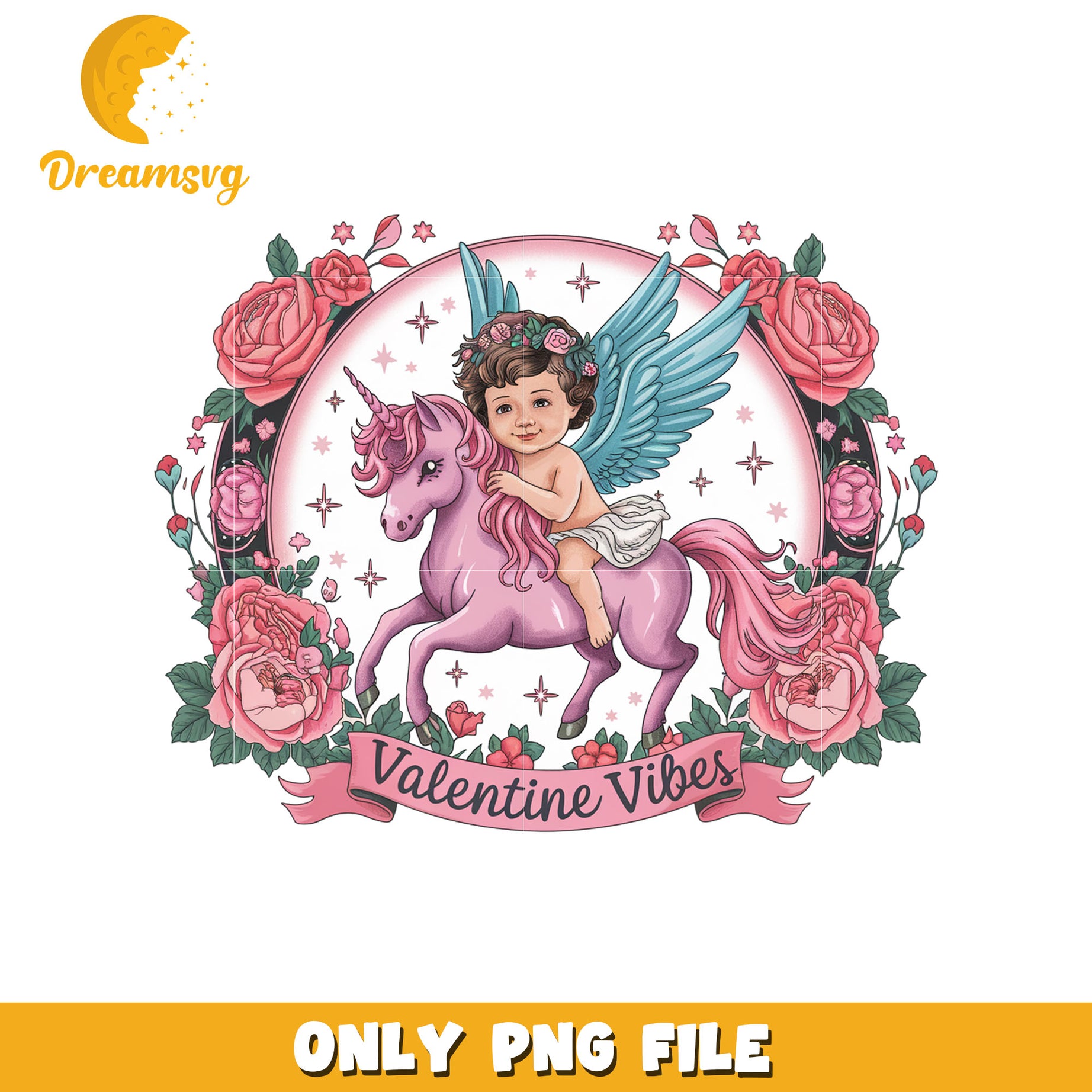 Cupid and unicorn valentine vibes png, valentine vibe png
