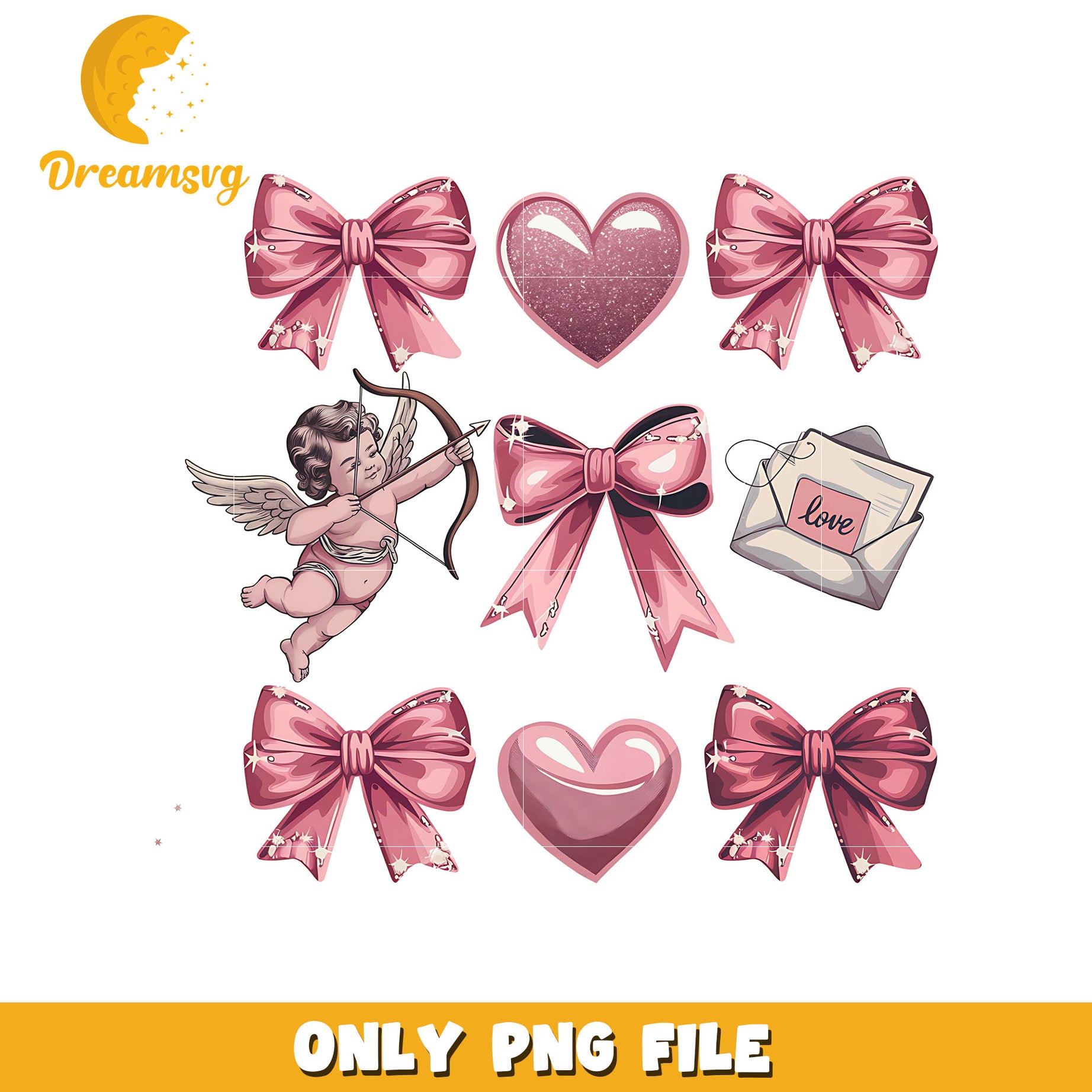 Cupid and valentine bow design png, valentine bow png, cupid png