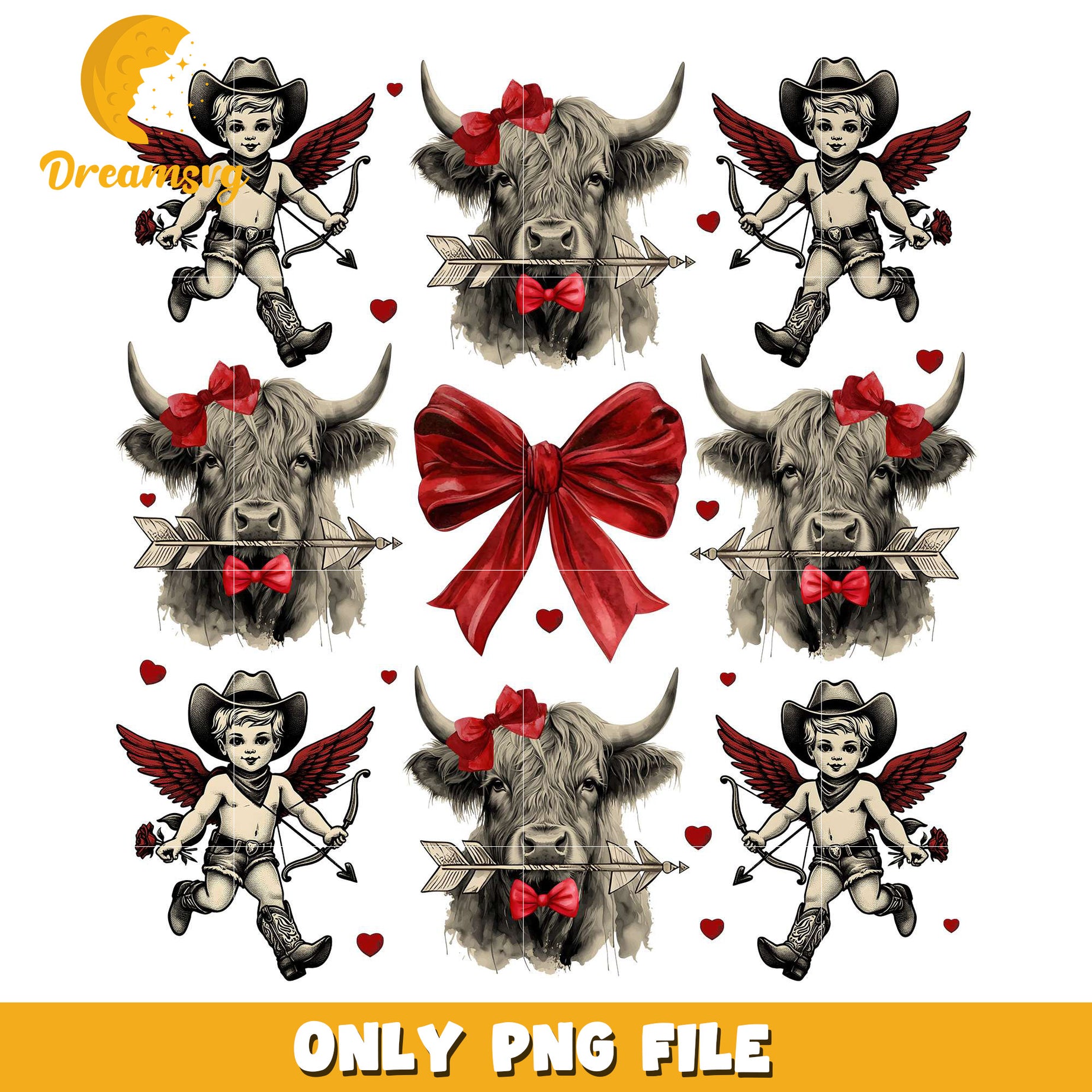 Cupid cowboy valentine png, vintage bow png, valentine png