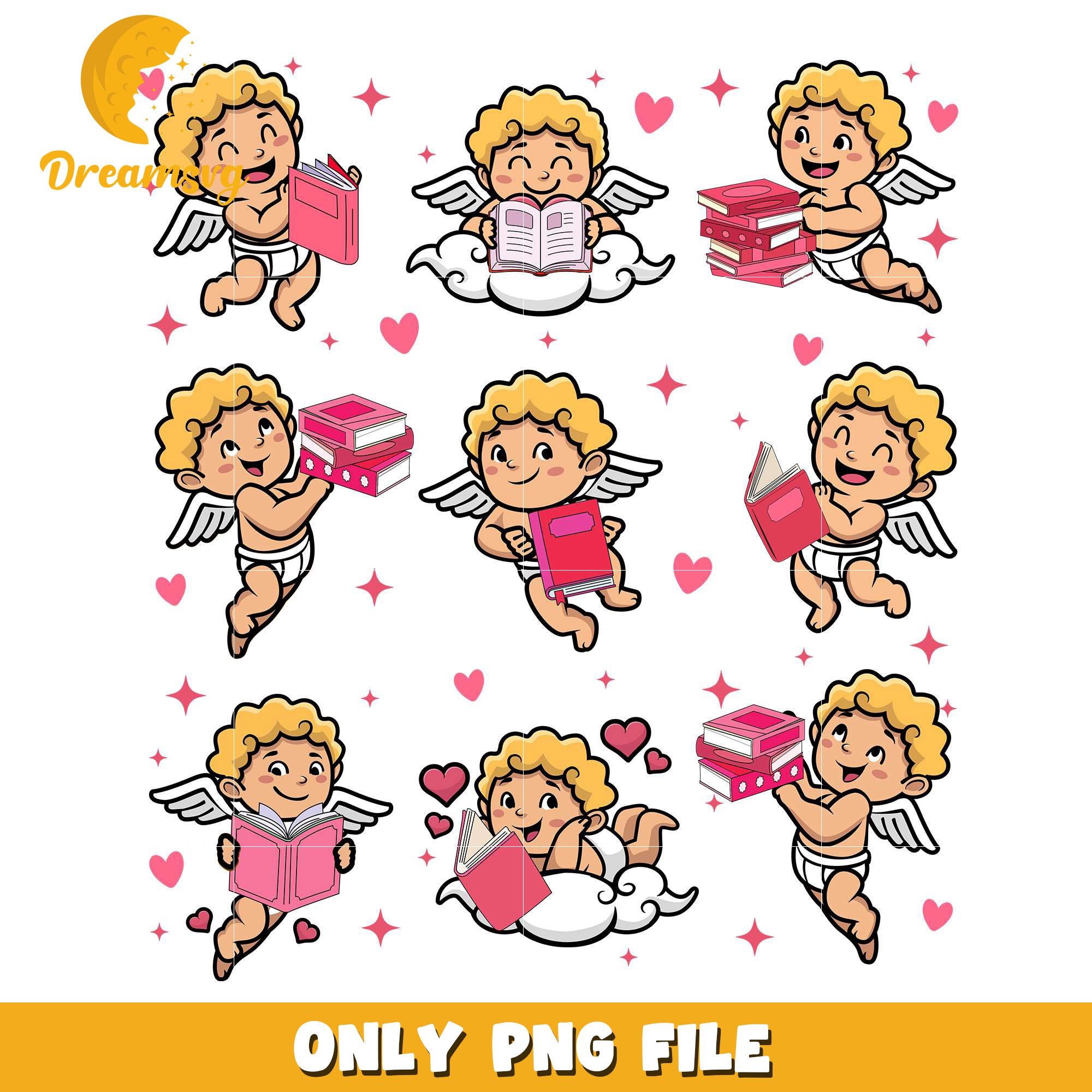 Cupid reading books valentine png, reading books png, Cupid png
