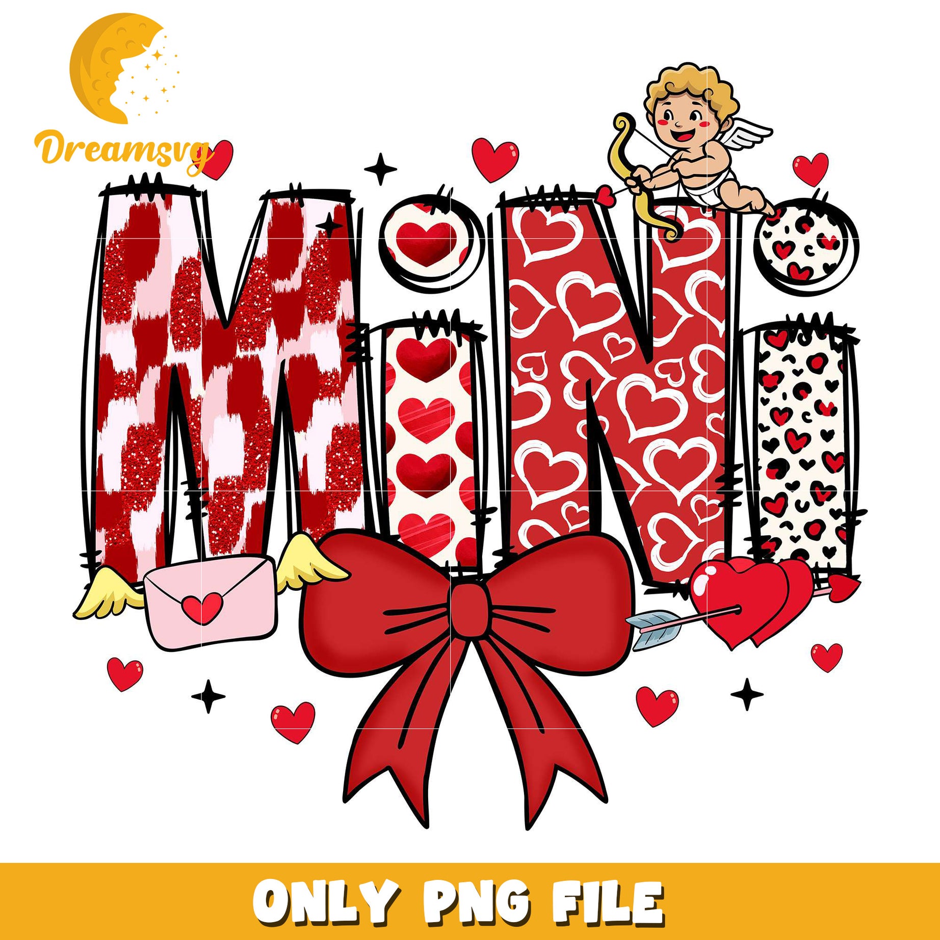 Cupid valentine mini bow png, valentine font png, groovy retro png