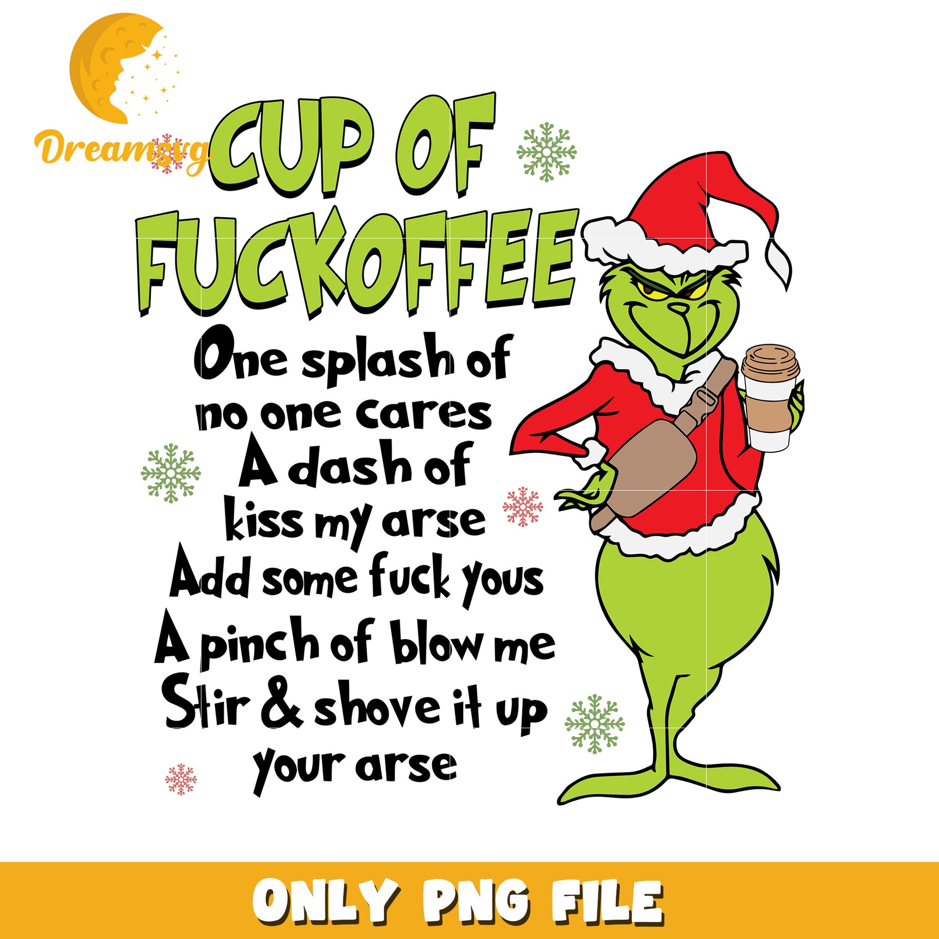 Cup of fuckoffee png, christmas cartoon png, grinch funny png