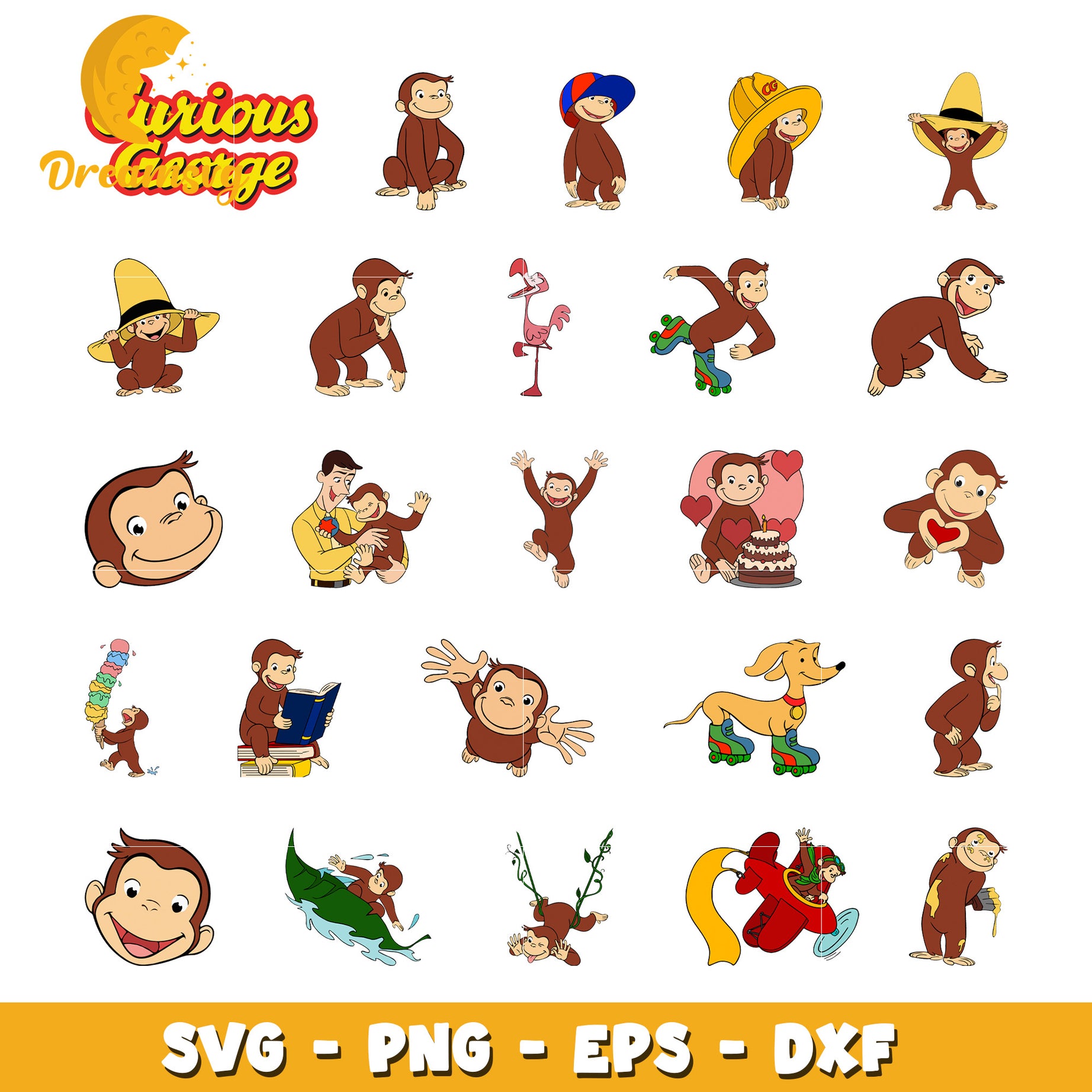 Curious george cartoon design svg, curious george characters​ svg