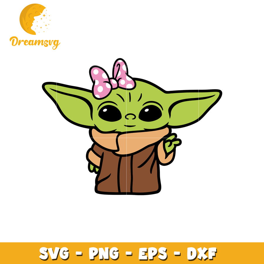 Cute Baby Yoda Girl SVG PNG EPS DXF