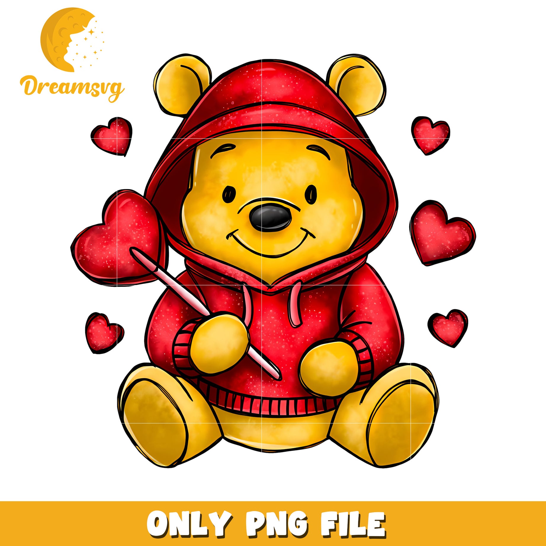 Cute Bear in Hoodie Holding Hearts PNG File Download