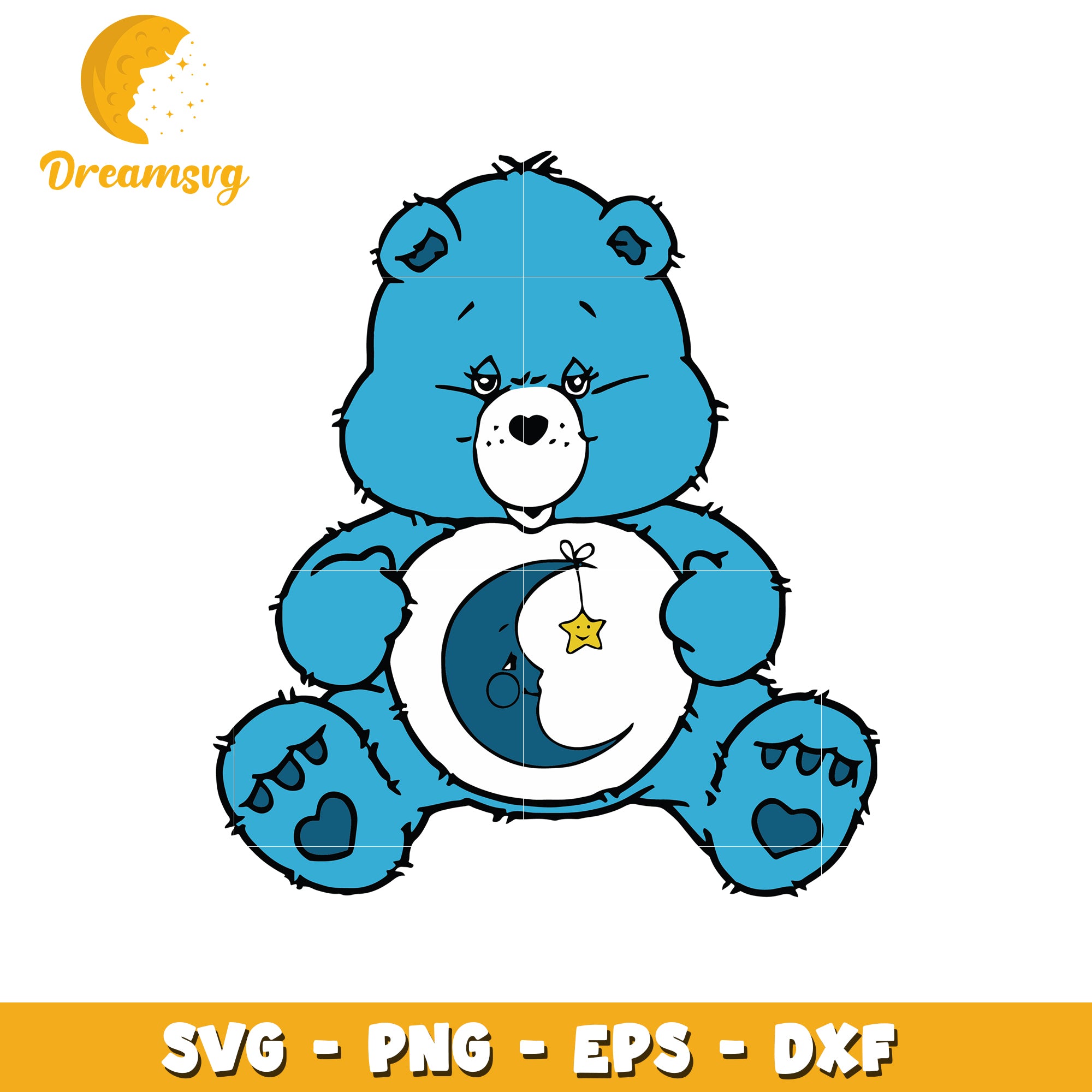 Cute Blue Bear Moon SVG PNG EPS DXF