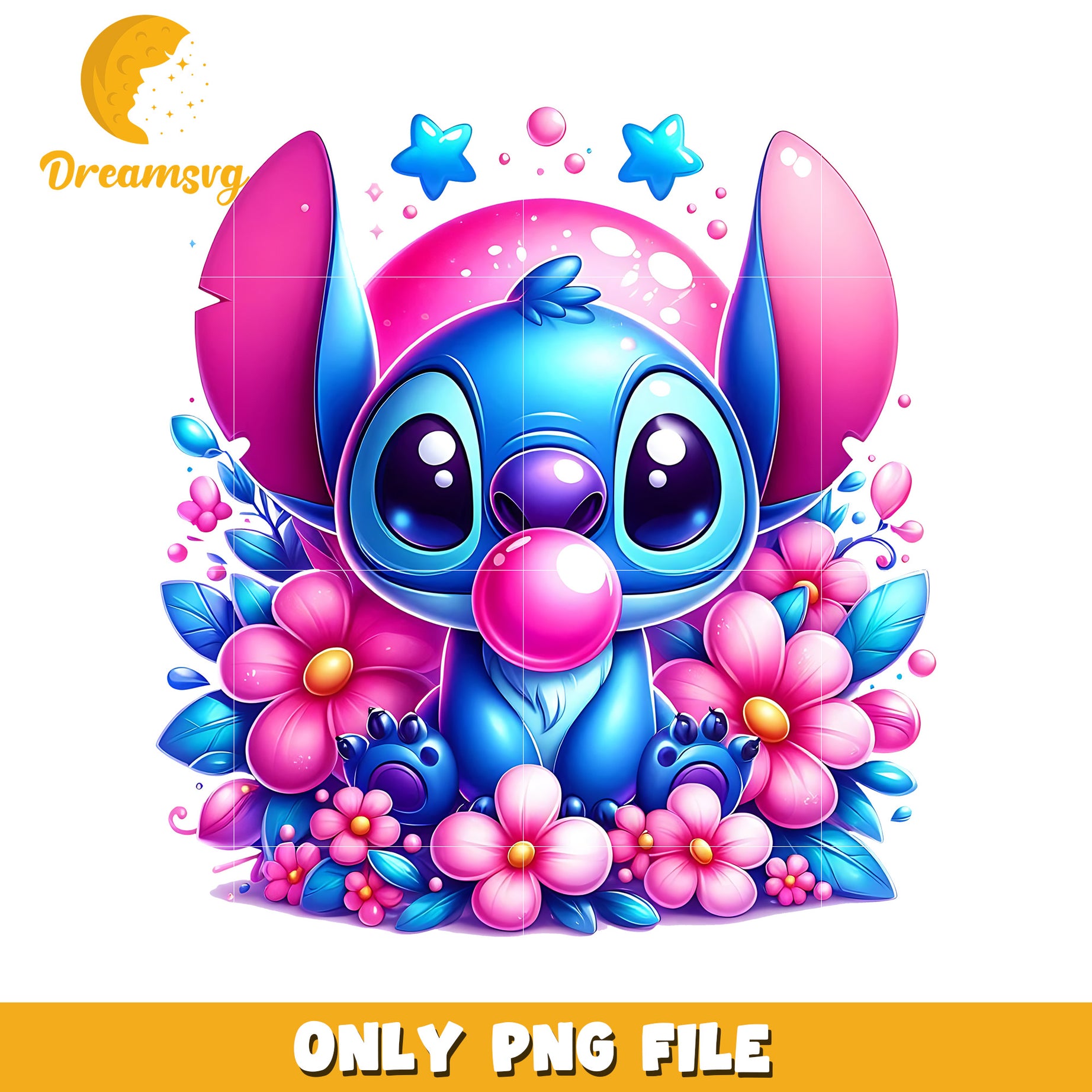 Cute Blue Character with Flowers PNG File Download
