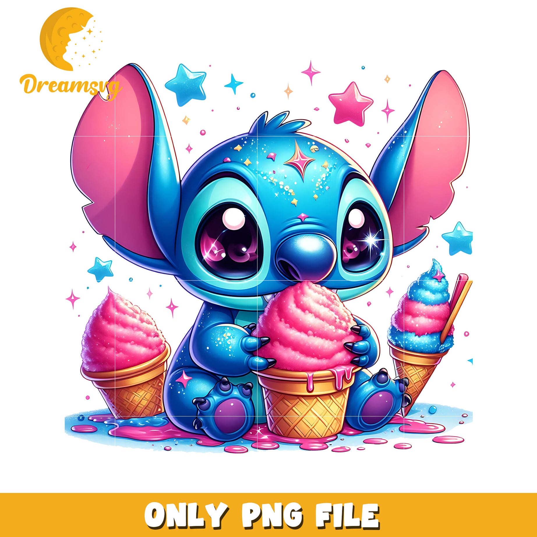Cute Blue Character with Ice Cream PNG Download File