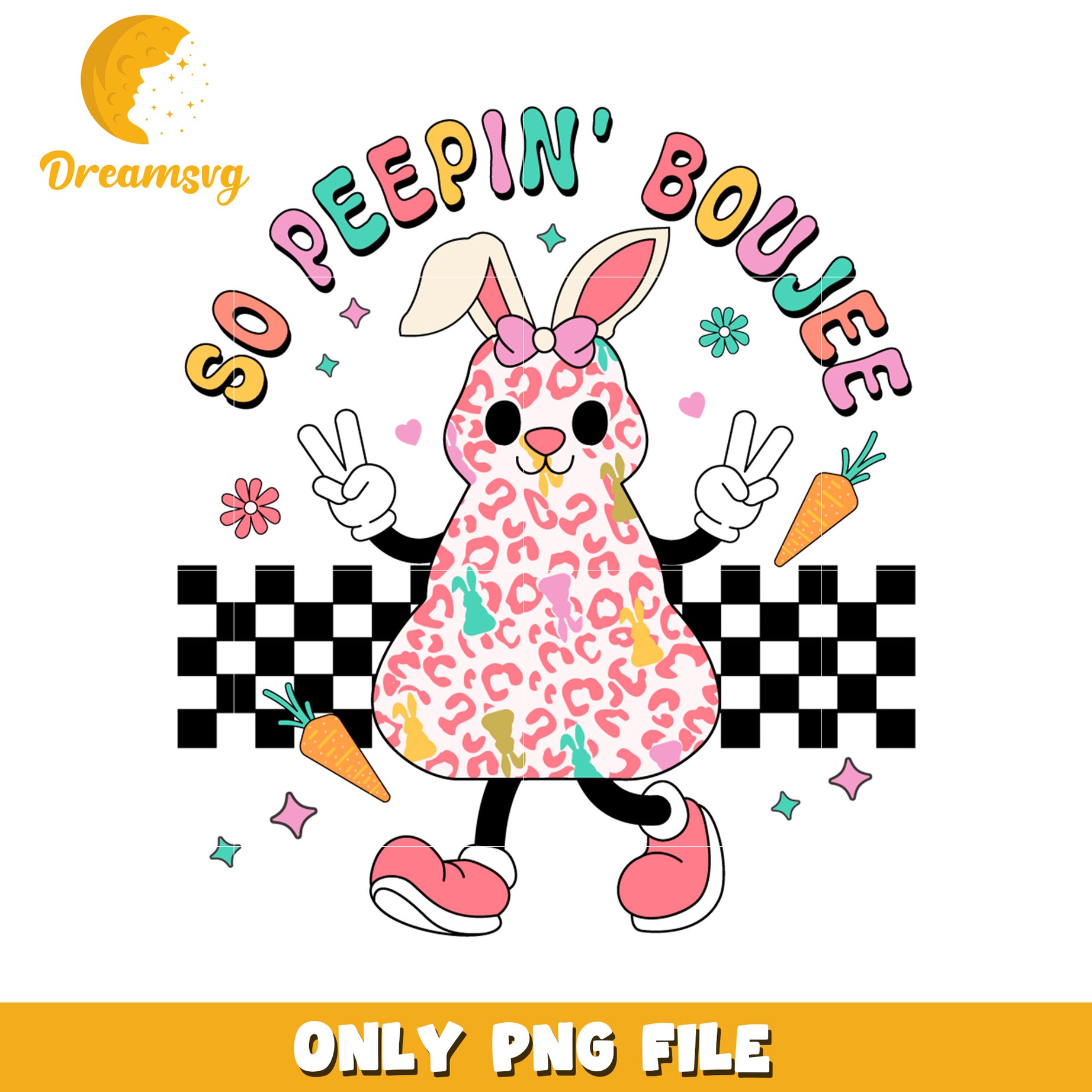 Cute Boujee Bunny PNG Graphic with Colorful Design