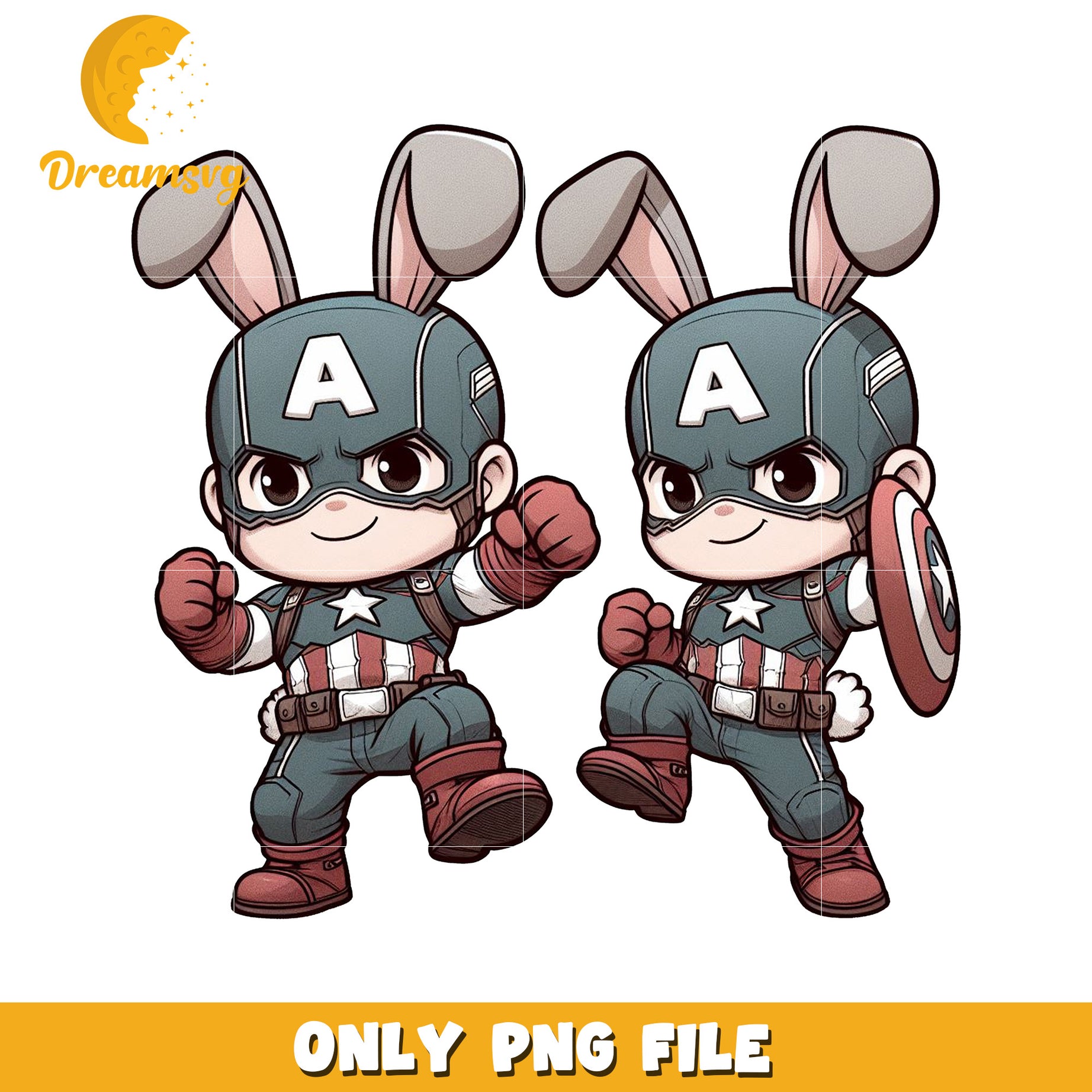 Cute Bunny Captain Hero PNG Graphic for Kids Decor