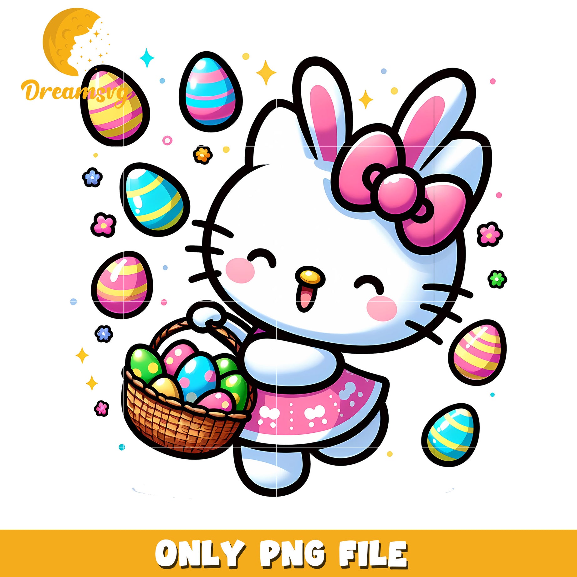 Cute Bunny Character with Easter Eggs PNG Clipart Download