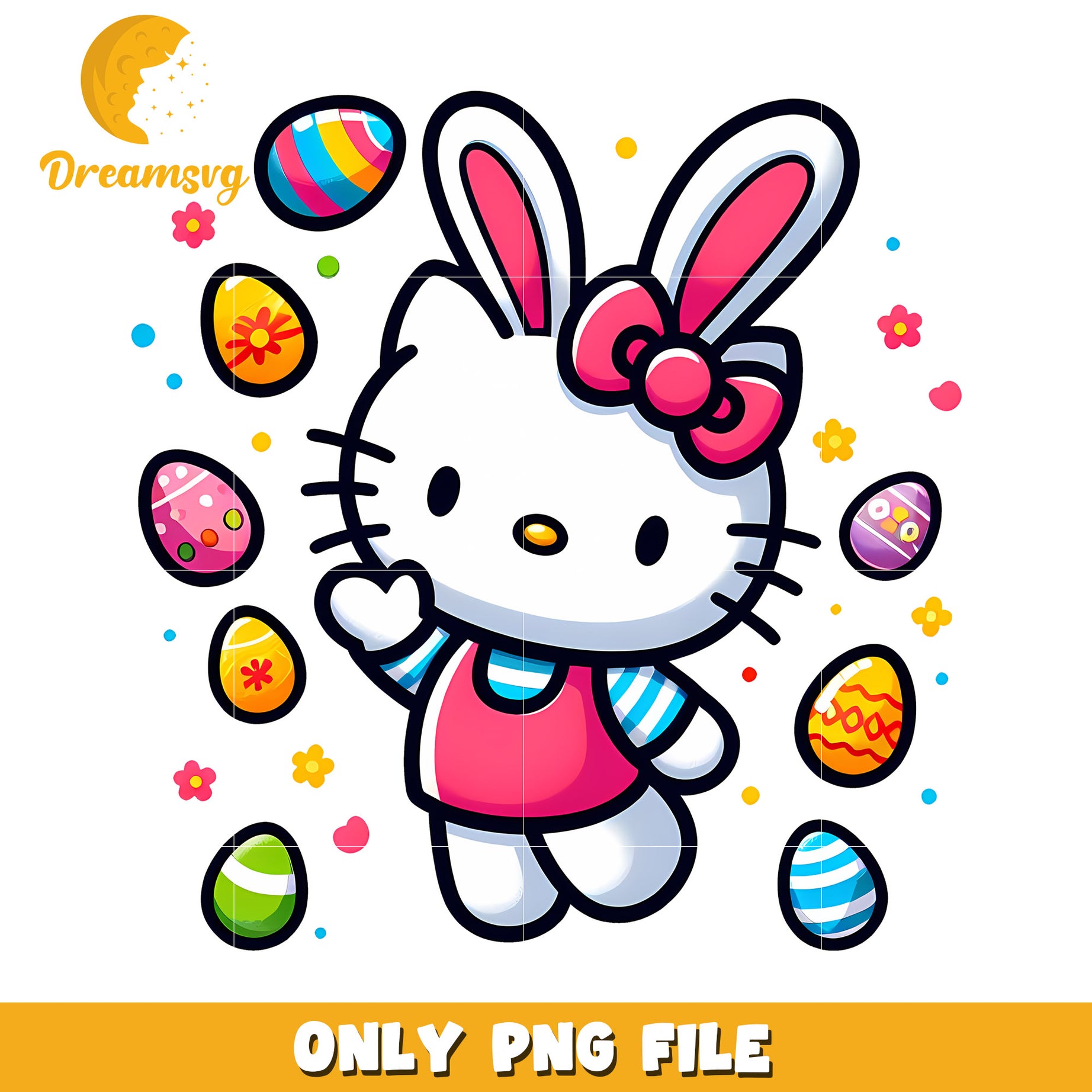 Cute Bunny Character with Easter Eggs PNG Digital Download