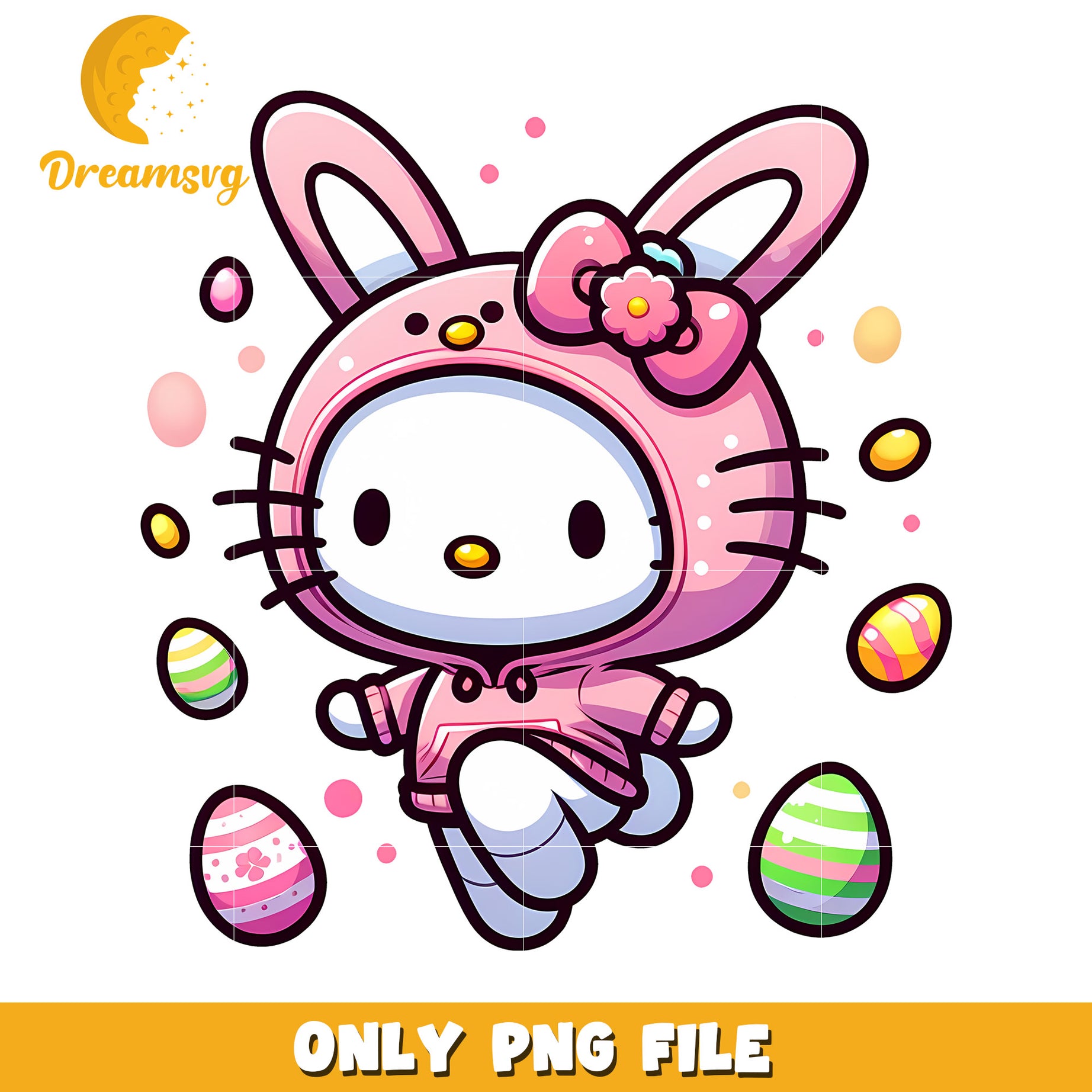 Cute Bunny Character with Easter Eggs PNG File Download