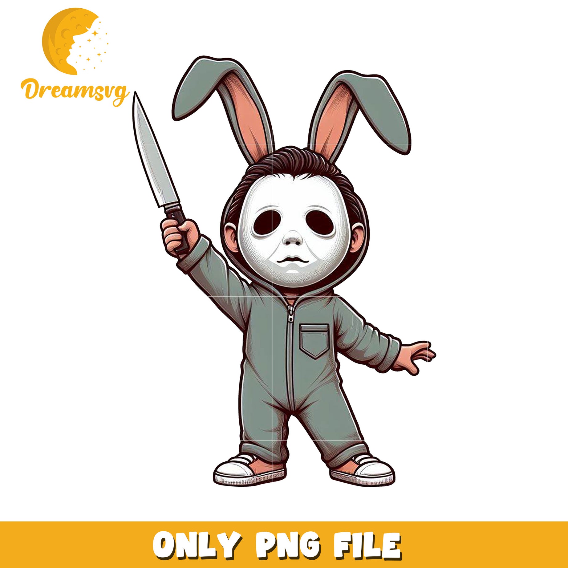 Cute Bunny Child Holding Knife PNG Image for Halloween Decor