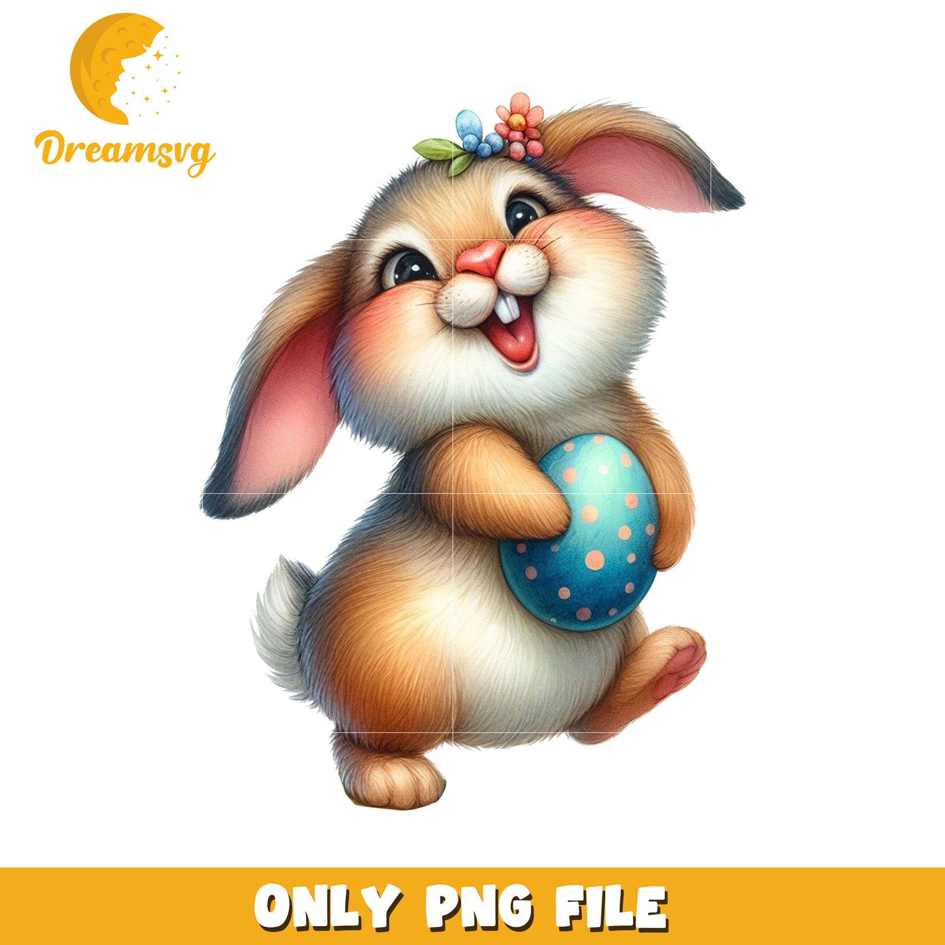 Cute Bunny Holding Easter Egg PNG Digital Download File