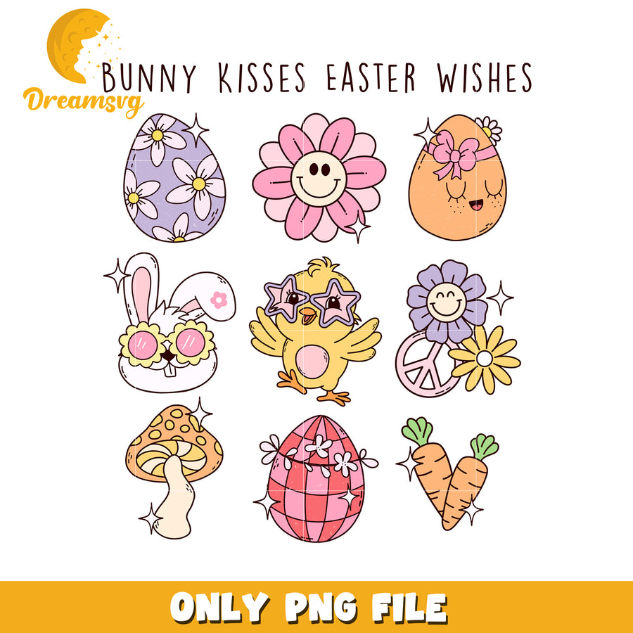Cute Bunny Kisses Easter Wishes PNG Clipart for Kids