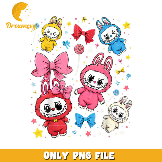 Cute Bunny Monster PNG, Candy, Bow, Stars