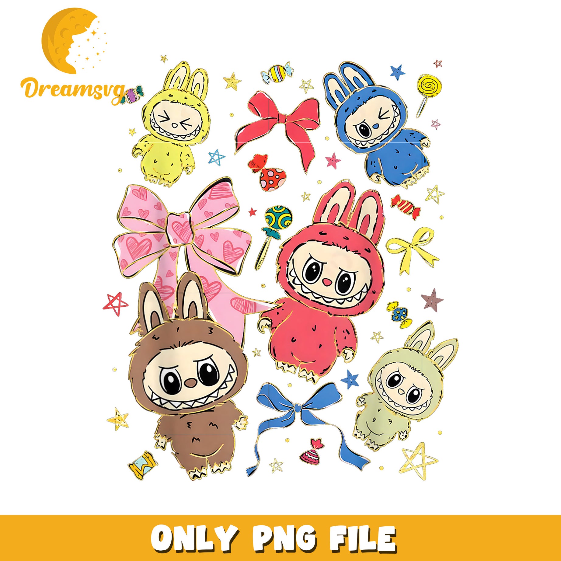 Cute Bunny Monsters PNG, Sublimation Design