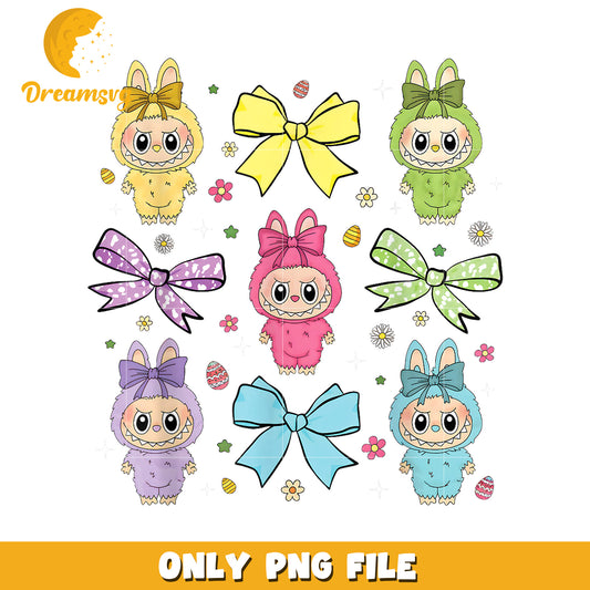 Cute Bunny PNG Illustrations with Colorful Bows, Digital Download