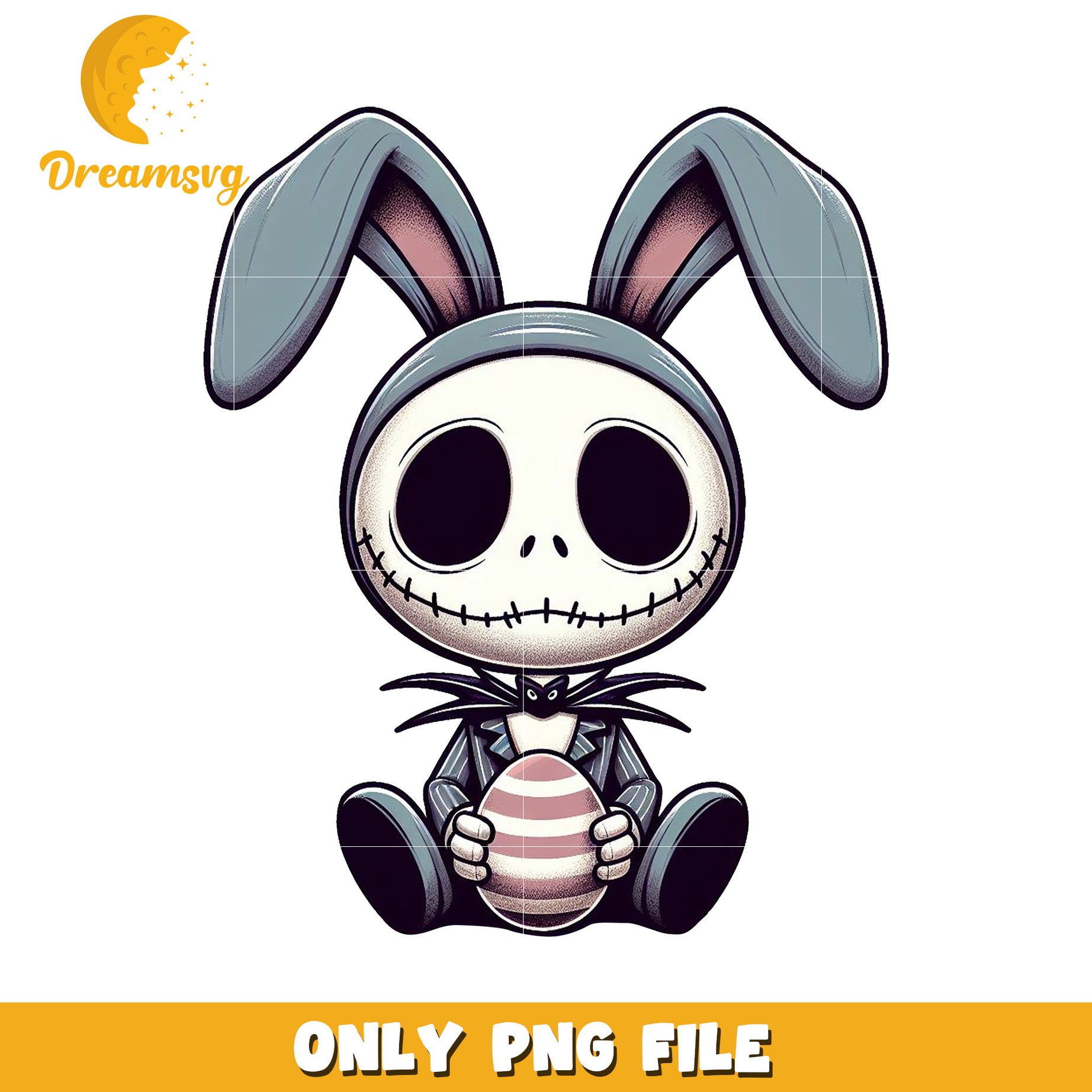 Cute Bunny Skeleton Holding Easter Egg PNG Design File