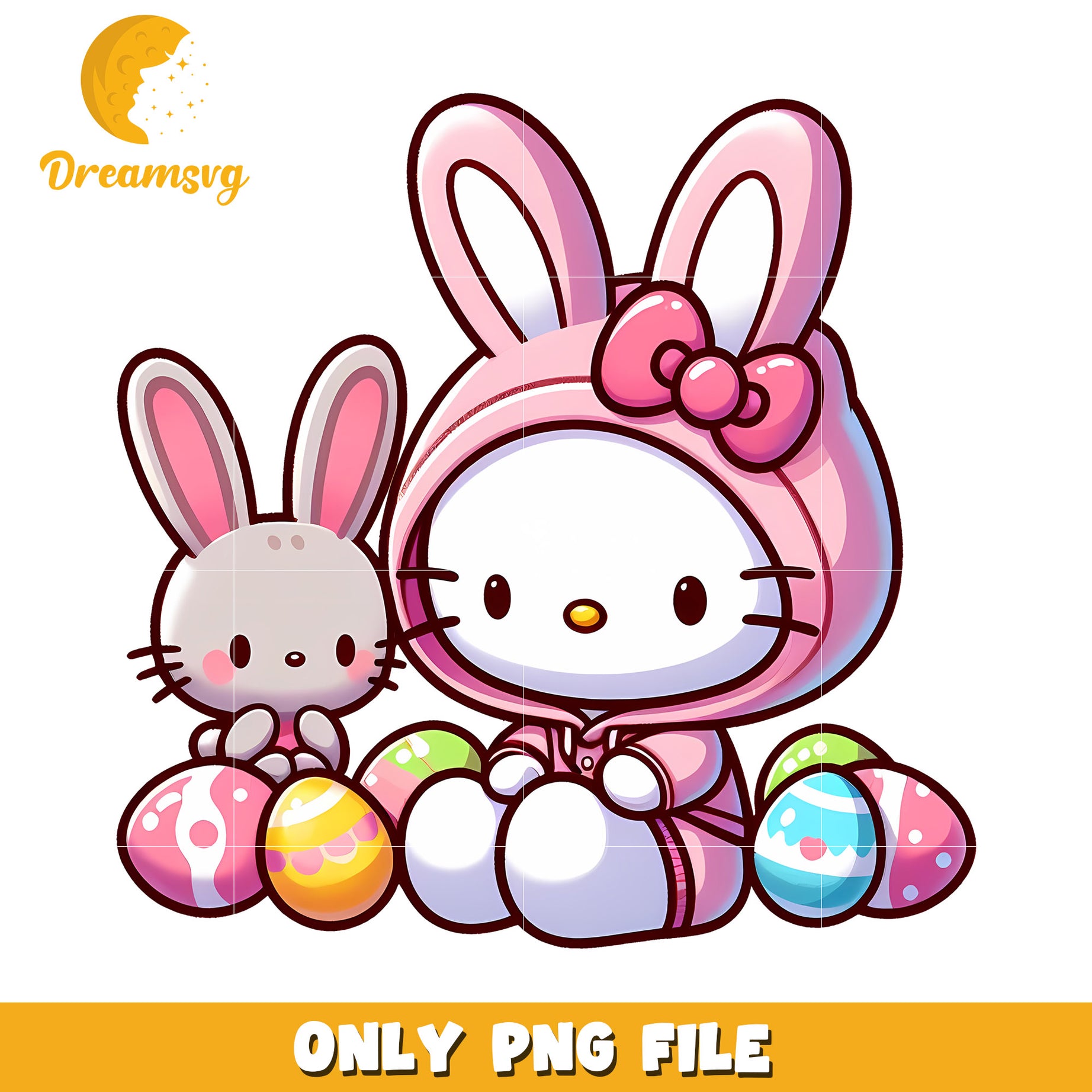 Cute Bunny and Hello Kitty PNG Easter Digital Download File