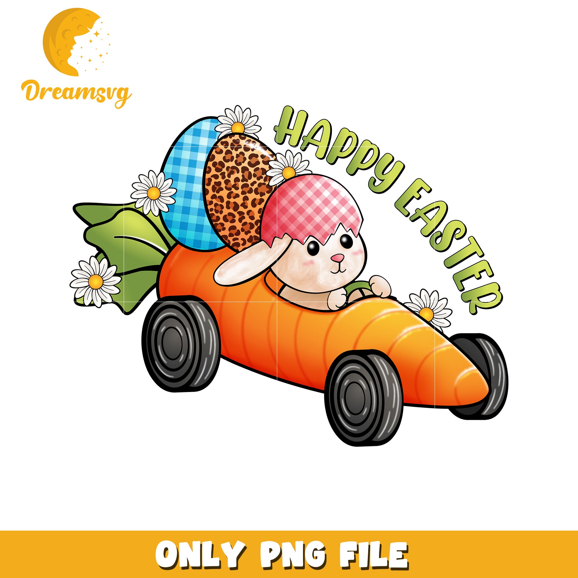 Cute Bunny in Car PNG for Happy Easter Celebration