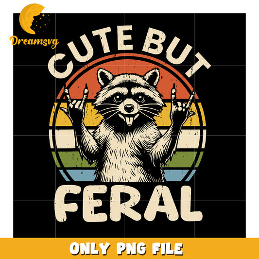 Cute But Feral Raccoon PNG Retro Design