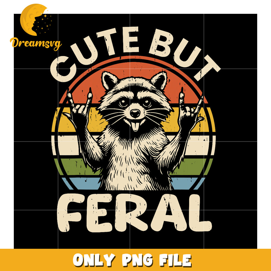 Cute But Feral Raccoon PNG Retro Design