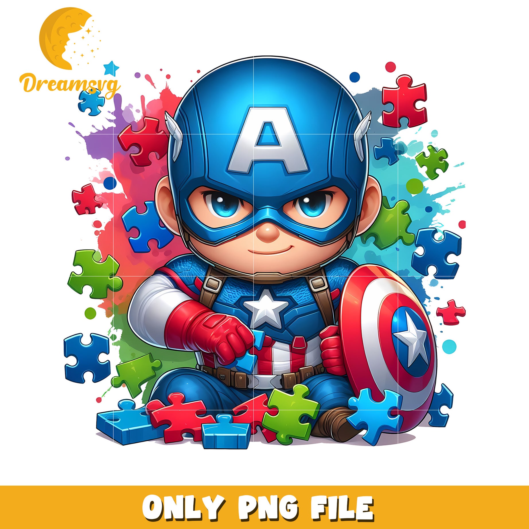 Cute Captain America Puzzle Kid PNG Art for Kids Decor